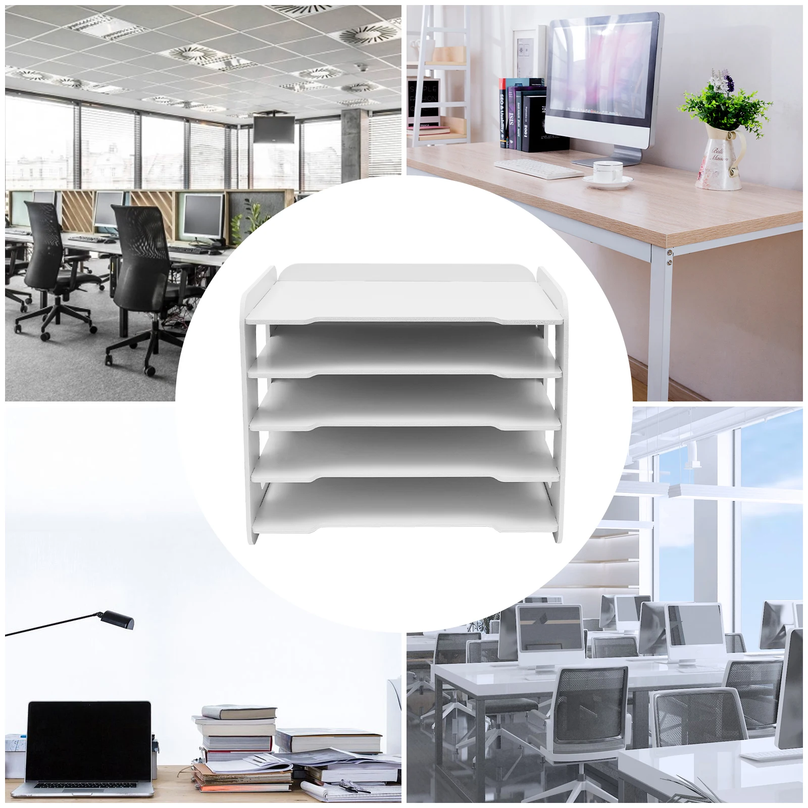 

5 Tier White Office Desk Desktop Organizers Paper Sorter Holder File Document Rack Shelf Literature Organizer Rack