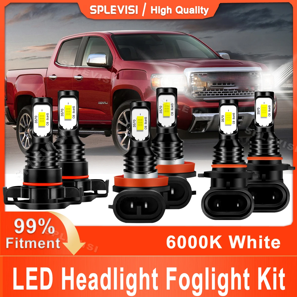 

2x CSP Chips Pure White Car Light Replace For GMC Canyon 2015 2016 2017 2018 Led Headlight High Low Beam Foglight 9005 H11 H16