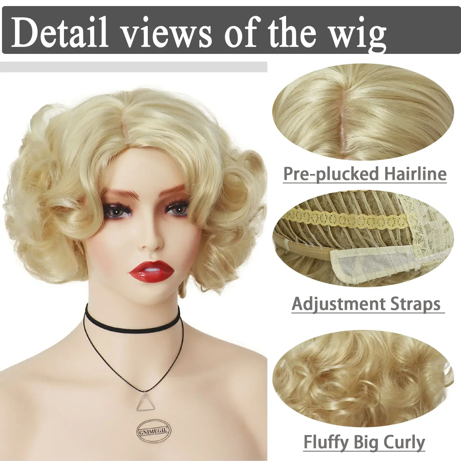 GNIMEGIL Synthetic Cosplay Wig Short Curly Hair Platinum Blonde Wigs for White Women Fluffy Curls Flip 60s Gatsby Hairstyle Wigs