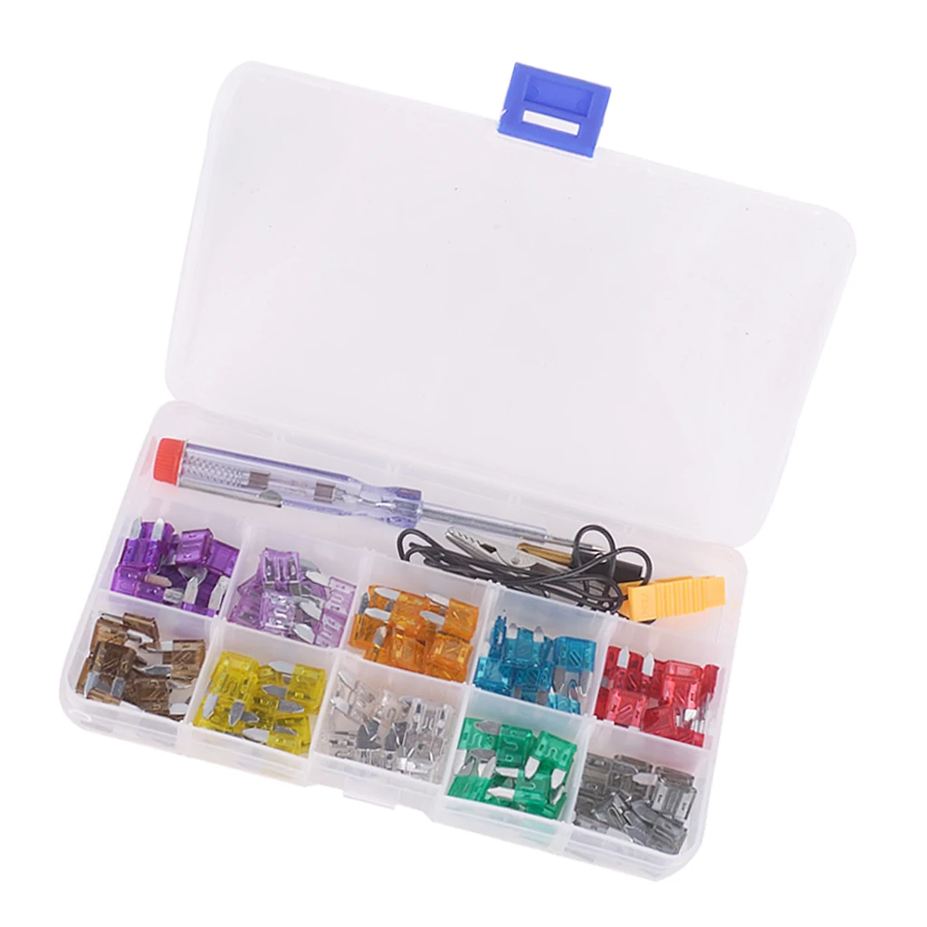 100pcs Car Mini Blade Fuse 2/3/5/7.5/10/15/20/25/30/35A + Test pen