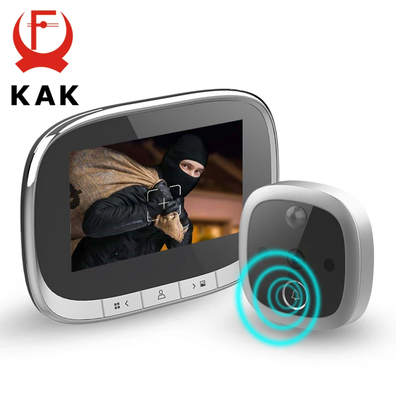 KAK 4.3 Inch LCD Screen Digital Door Viewer IR Night Vision Doorbell Camera Peephole Photo Video Record Motion Detection