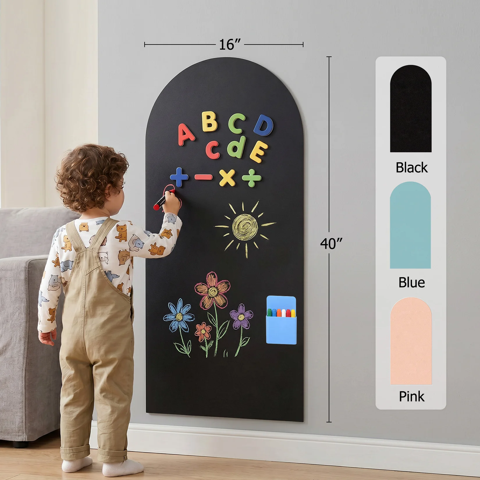 Magnetic Chalkboard Wall Decal Set for Kids – Removable Arched Blackboard Sticker with ABC Magnets, Chalks, Eraser & Holder – Educational Magnetic Board for Playroom or Nursery