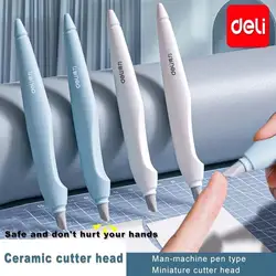 Deli Pen Type Ceramic Carving Knife Art Paper Box Cutter Utility Knife Micro Retractable Ceramic Blade Hand Safety Crafts Tool