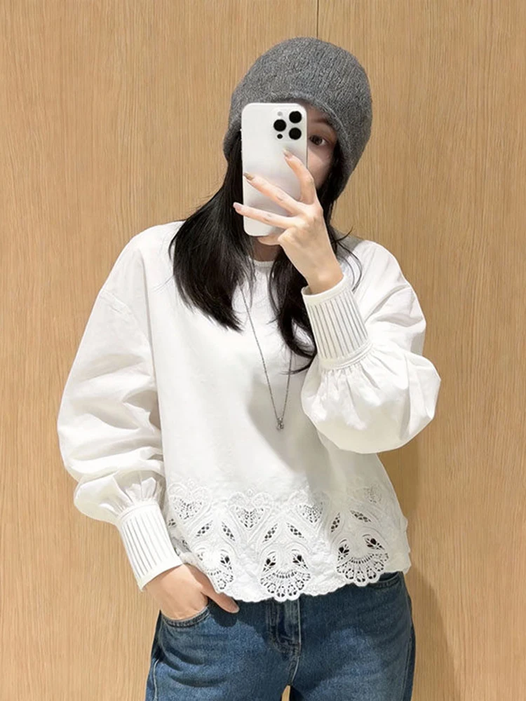 

Spring 2026 Versatile Casual Long Sleeve Women's Top Fashionable Minimalist White Hollow out Embroidery Versatile Comfortable...