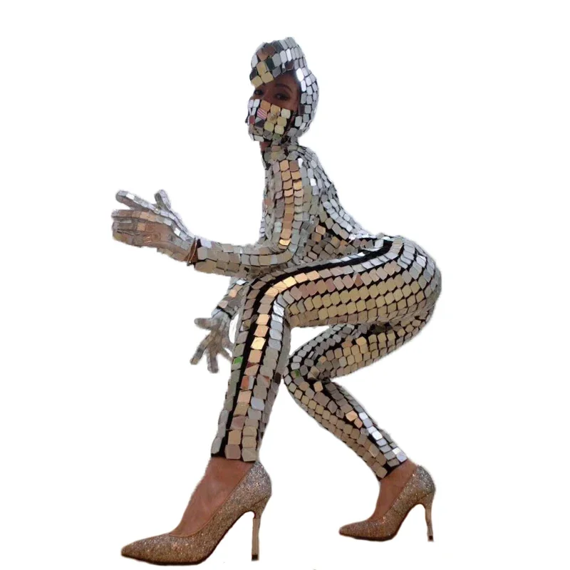 Kostium na imprezę, elastyczne lustrzane okulary, kostium do cosplayu, rekwizyty do mechanicznego tańca, kostium odblaskowy z lustrami