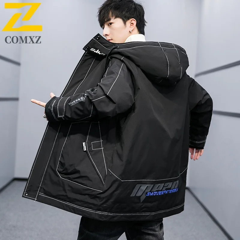 COMXZ Men Puffer Jacket Hong Kong Style Trendy Ski Street Warm Loose Travel Cotton Padded Jacket High Quality Snow Winter Jacket