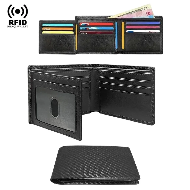 

RFID карбоновый держатель для кредитных карт, роскошный кожаный держатель для удостоверений личности для женщин и мужчин, минималистичный кошелек, бумажник, зажим для денег, кошелек, карточка