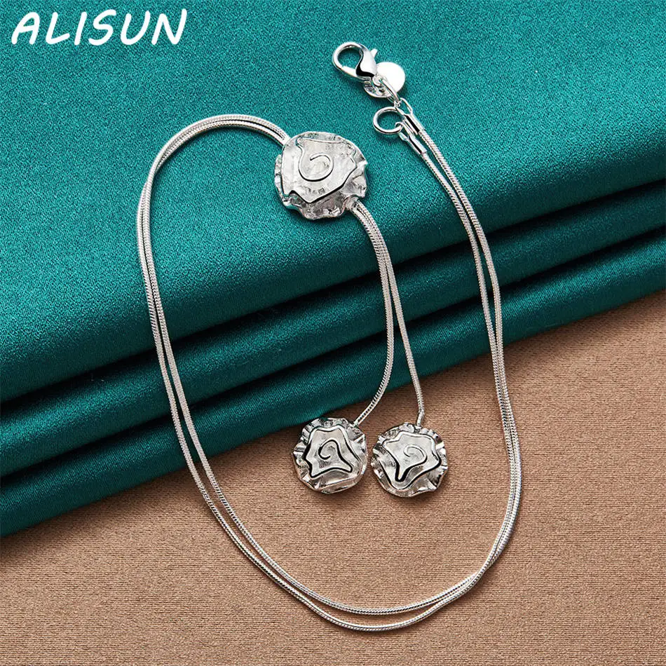 

ALISUN 925 Sterling Silver 50cm Triple Flowers Necklace For Women Charm Trend Birthday Gifts Fashion Party