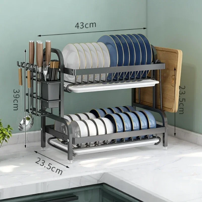 Stainless Steel 2-Tier Dish Drying Rack for Kitchen Countertop, Space Saving Plate Utensil Organizer Dish Drainer Rack
