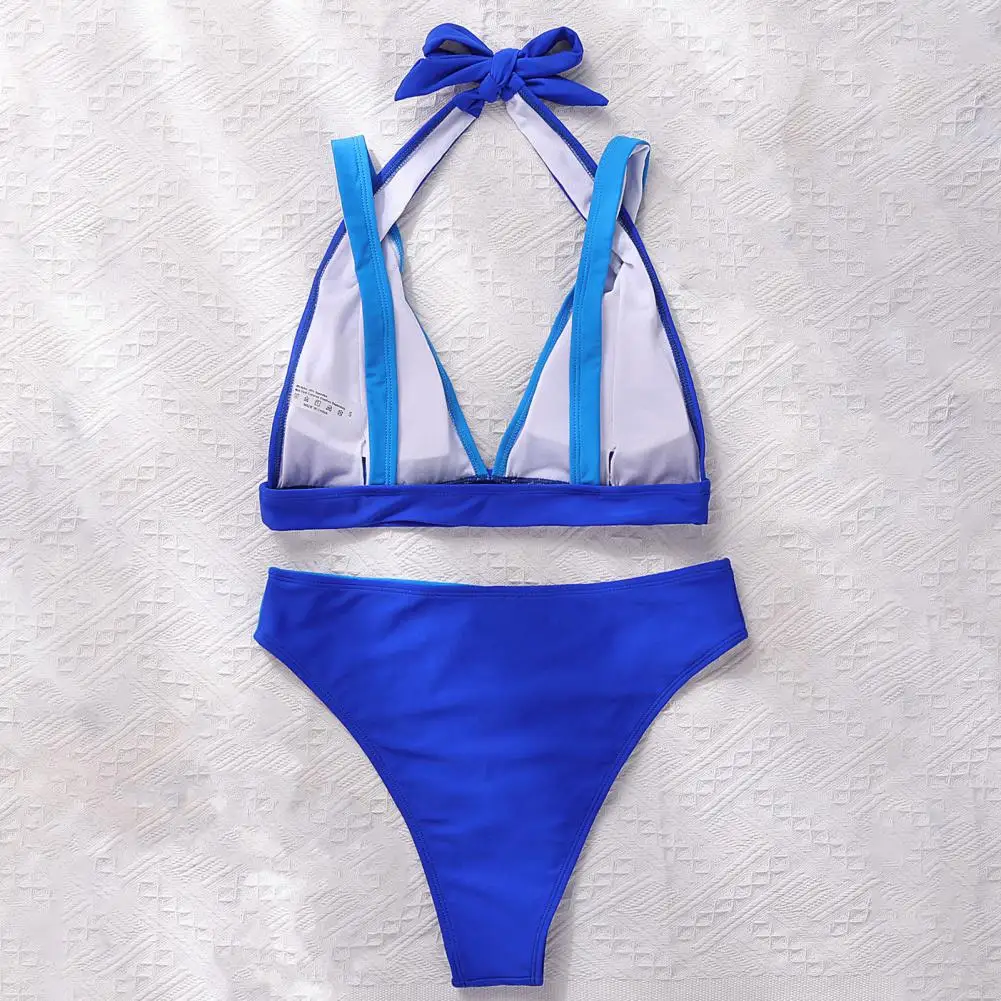 2 Pcs/Set Chic Beach Bikini Set Backless Women Bikini Set Patchwork Color Matching Women Bikini Set  Swimming