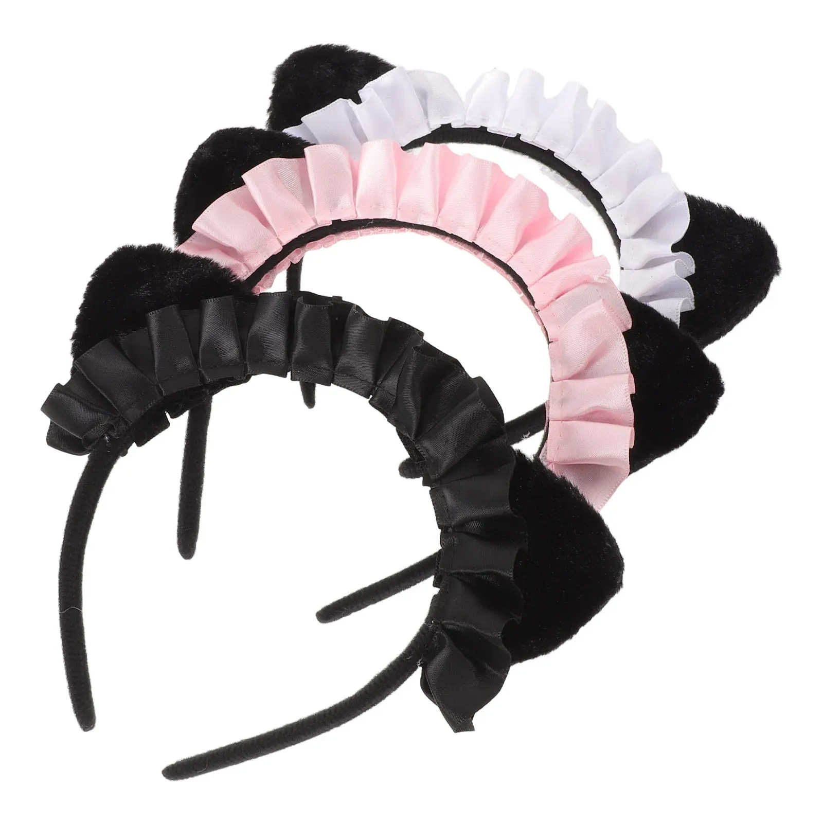 Bandeau à oreilles de chat en tissu doux, accessoires de Costume de chat Lolita, pour filles, déguisement de fête, 3 pièces