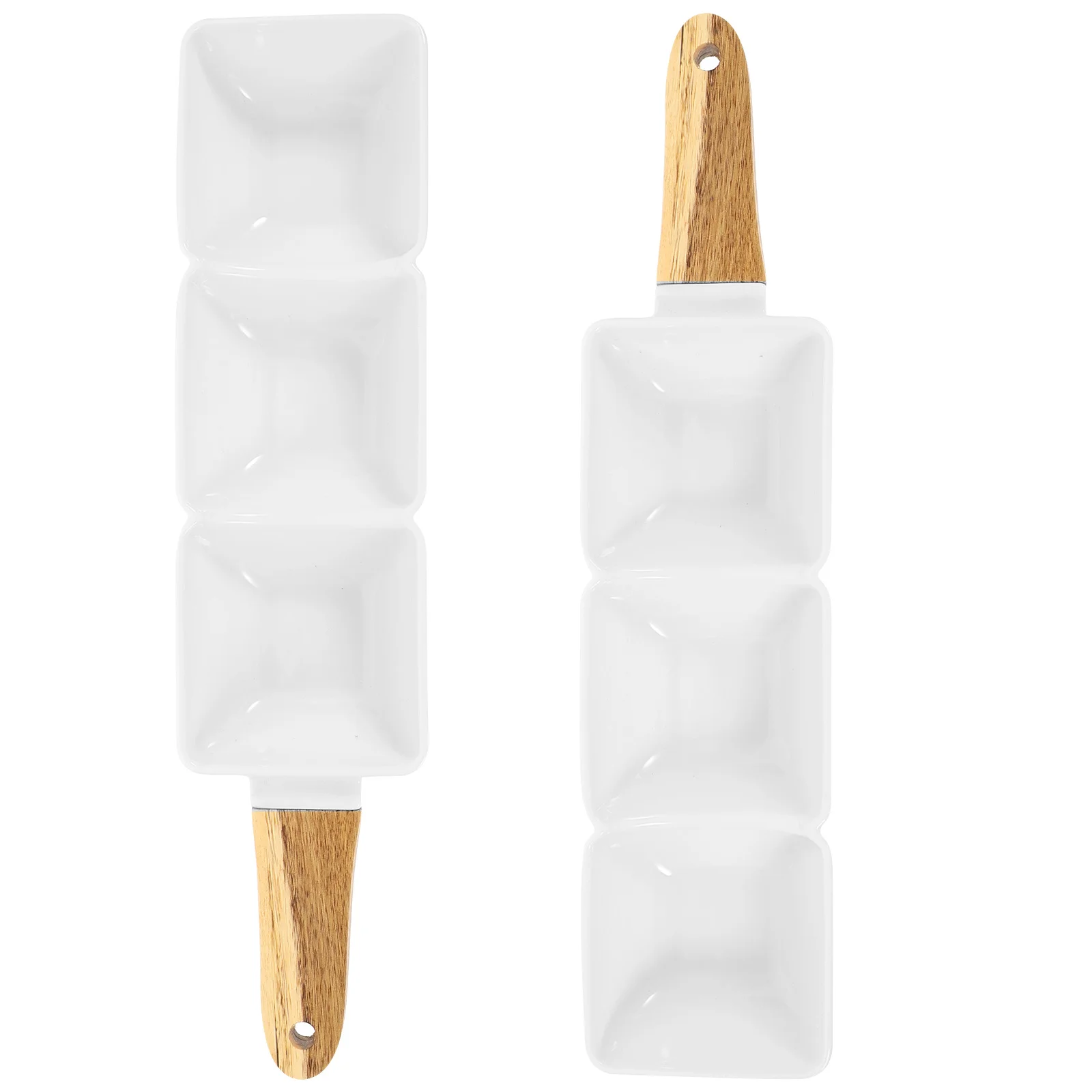 

2pcs Ceramic Snack Bowl Three Compartment Household Seasoning Dish Sauce Dipping Bowls Storage Container Appetizer Serving Plate