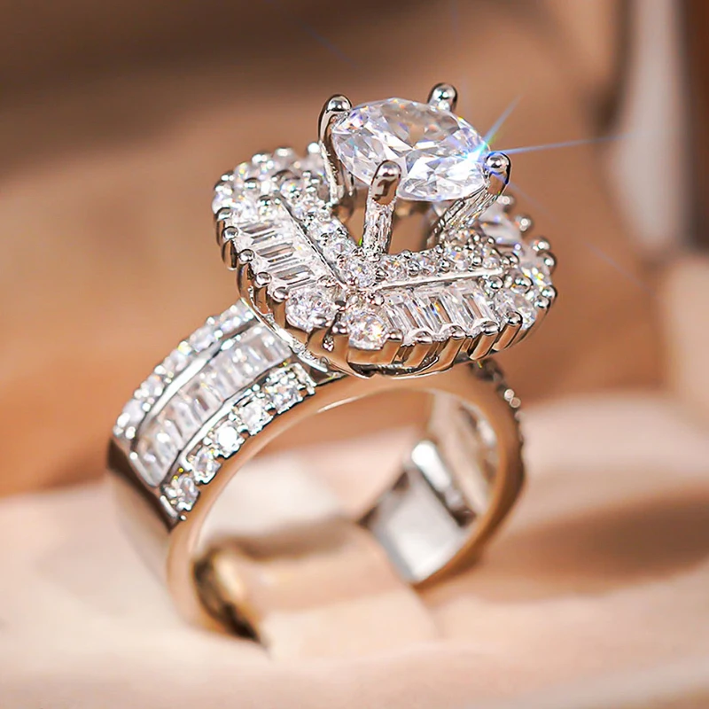 

Huitan Gorgeous Brilliant Cubic Zirconia Finger Ring Female Bridal Wedding Band Jewelry Luxury Engagement Accessories for Women