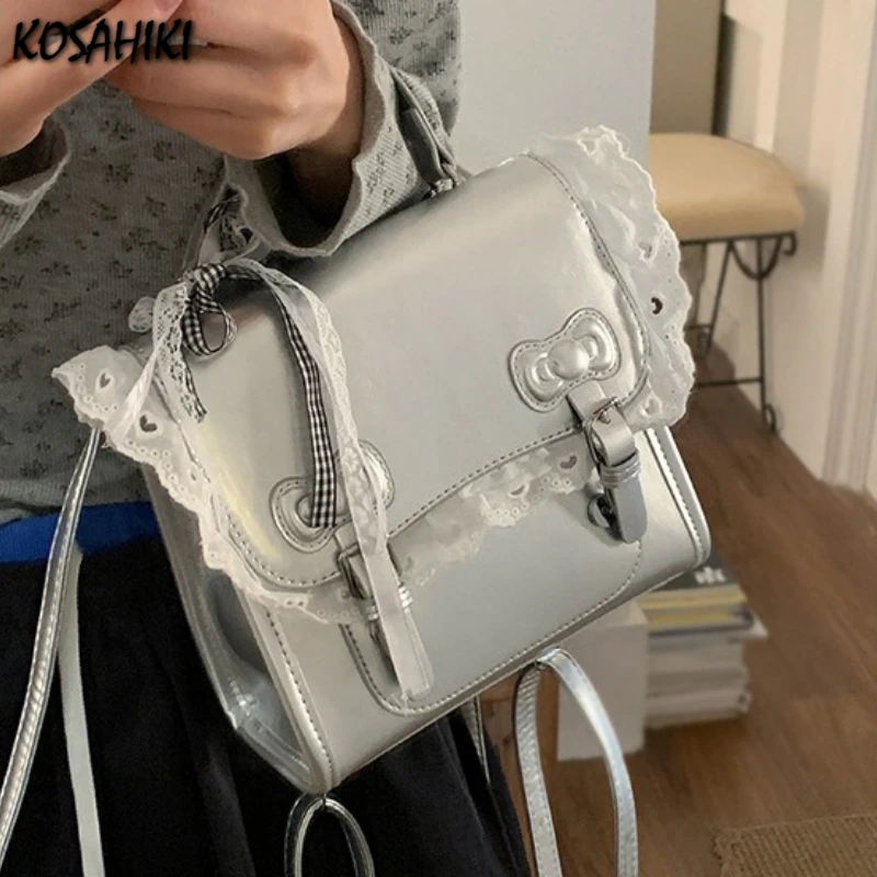 

Корейские кружевные модные сумки Kawaii, женские универсальные милые мини-рюкзаки Y2k, эстетические повседневные простые школьные сумки, модные консервативные