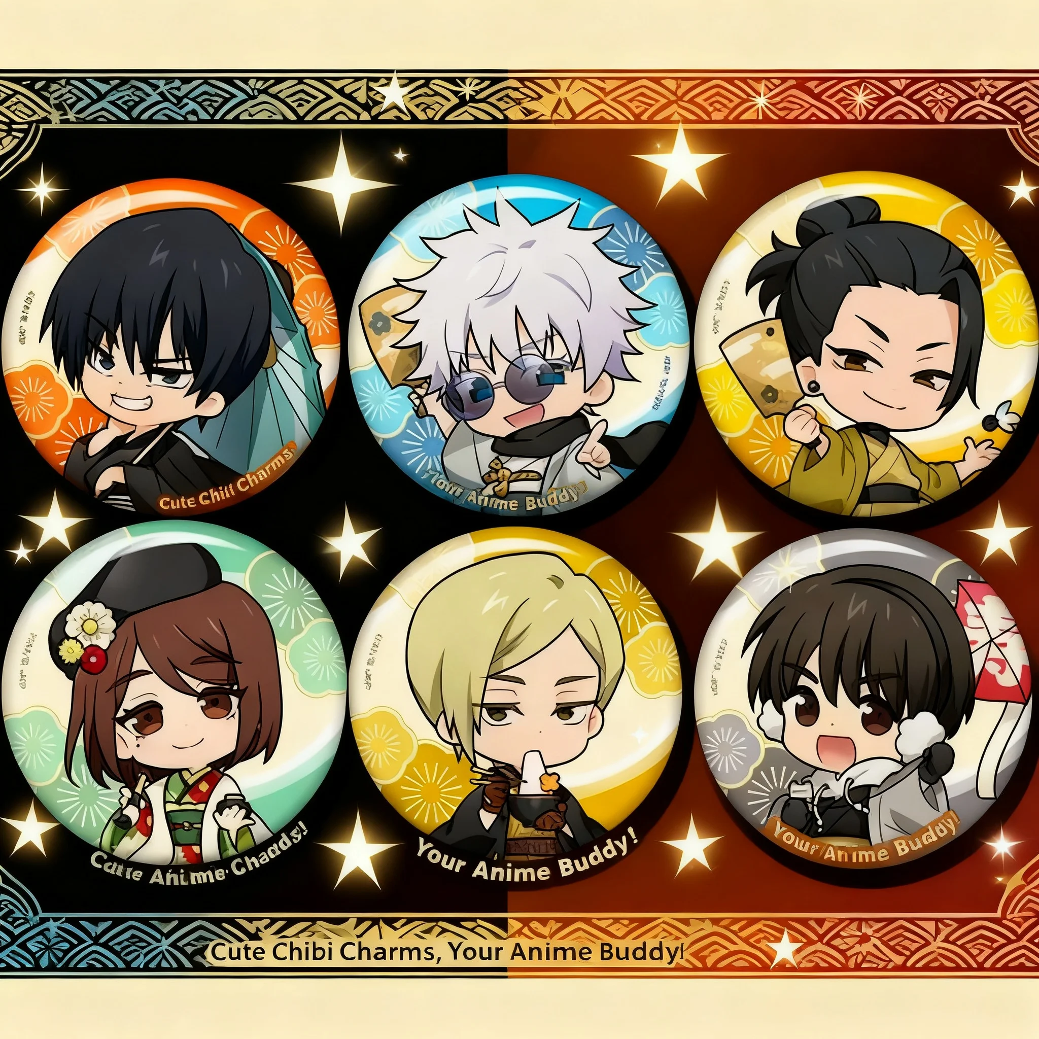 Colección de Insignias Oficiales del Anime Jujutsu Kaisen: Gojo Satoru, Geto Suguru, Fushiguro Megumi, Nanami Kento, Ieiri Shoko