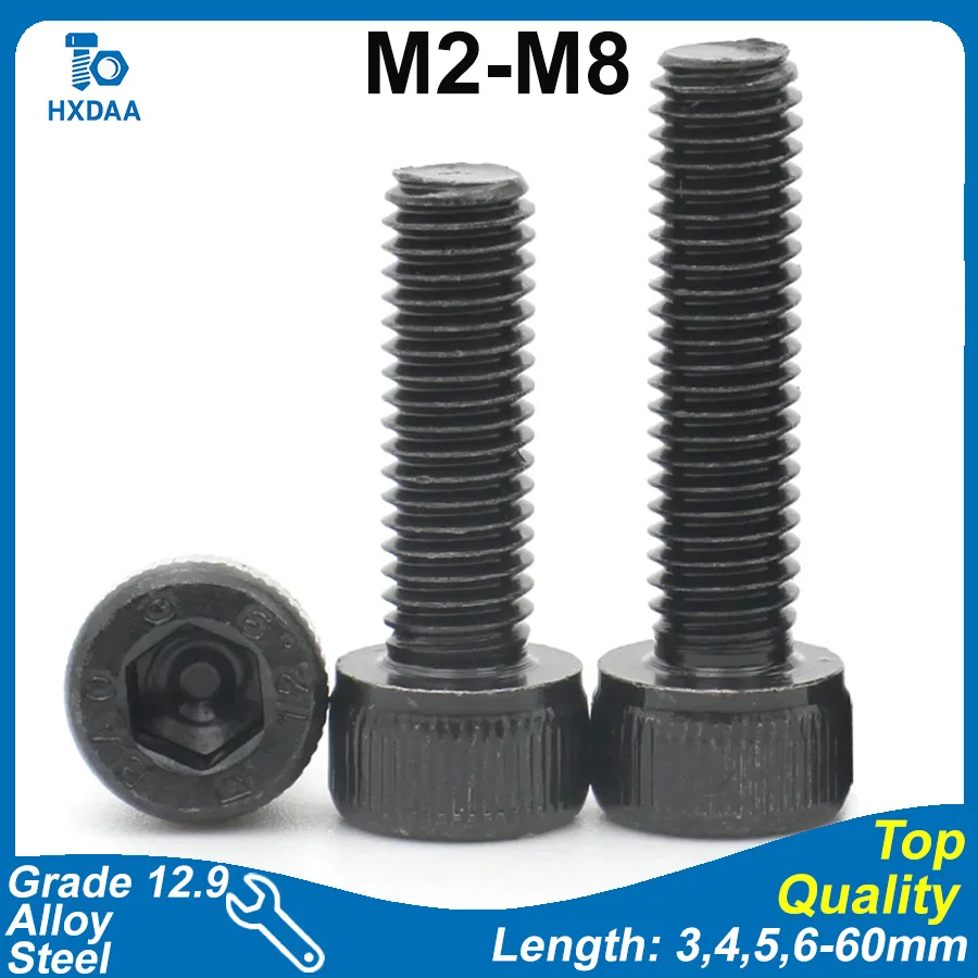 1-50pcs M2 M3 M4 M5 M6 M8 Grade 12.9 Alloy Steel Hex Socket Cap Screws Cylinder Head Allen Bolts High Strength Fasteners