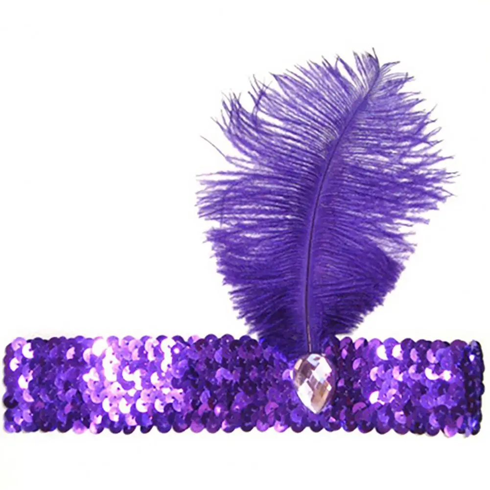 Halloween Feather Hairband Brilliant Sequins Ostrich Feather Hair Accessories Hair Hoop Cosplay Indian Feather Headwear Headband