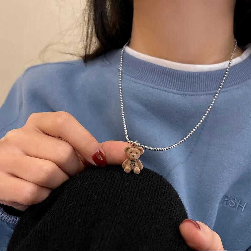 Creative Cute Bear Pendant Necklace For Women Girl Korean Fashion Bear Long Sweater Neck Chain Necklace Punk Party Jewelry Gifts
