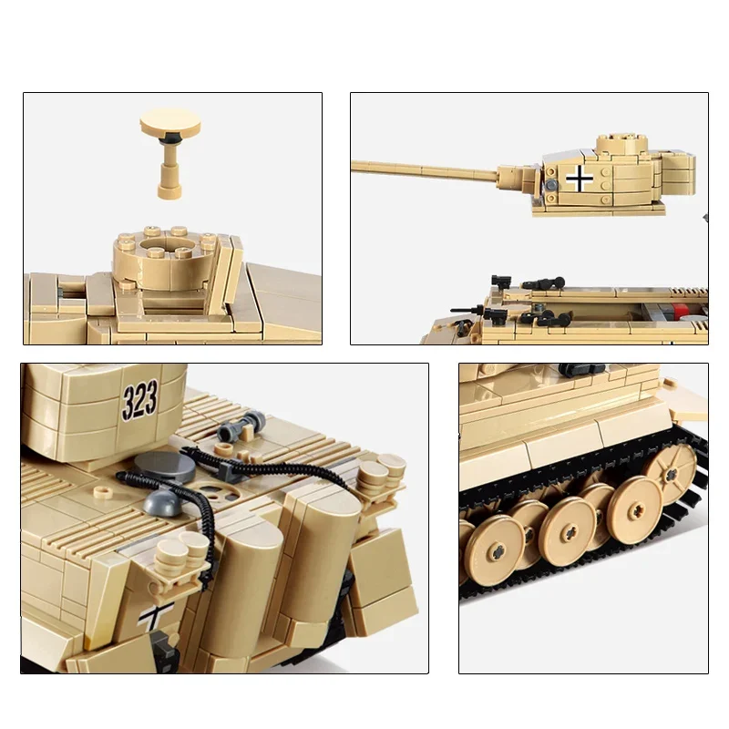 995pcs WW2 Tiger Heavy Tank Building Blocks Military Bricks Set Weapons Creative Model Kids Toys For Children Boys Gifts