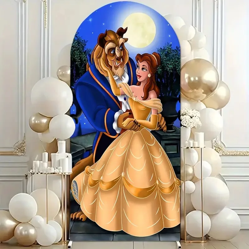 لافتة خلفية على شكل قوس للأميرة من Beauty and The Beast لأعياد ميلاد الفتاة #6