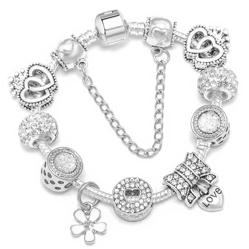 Silver Plated Charm Bracelet with Key Lock Pendant, Wedding Gift