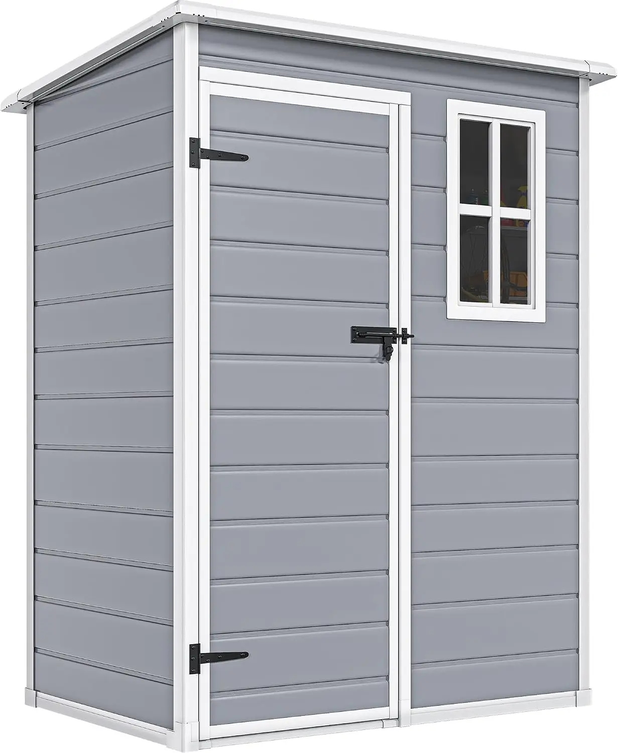 5x3ft Resin Outdoor Storage Shed with Floor, Waterproof Lockable Storage Shed with Window, Plastic Outside Tool Storage