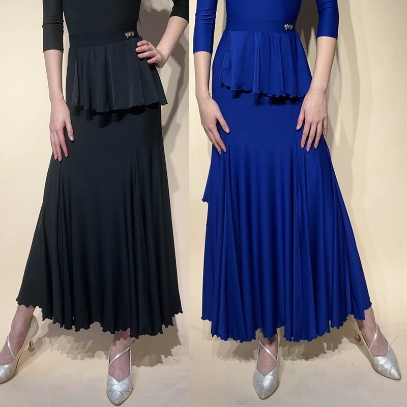 Nuova gonna da ballo da sala da donna valzer abiti da spettacolo di danza blu nero gonne arricciate abbigliamento da ballo di fine anno BL17168