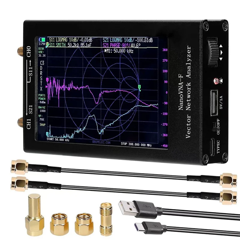 

A10R 4.3Inch Handheld Nanovna-F UV Vector Network Antenna Analyzer SWR Meter Nanovna VNA VHF UHF +4000Mah Battery