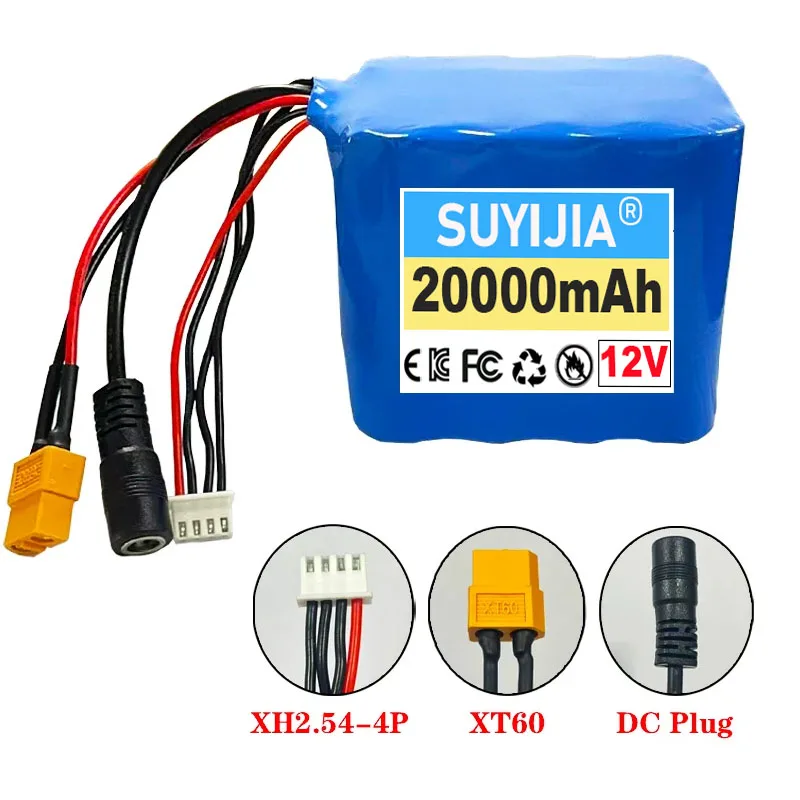 3S4P 18650 Lithium Ion Battery 12V 20000mAh with BMS High Power Remote Control Fishing Bait Boat Battery for V030 GPS Bait Boat
