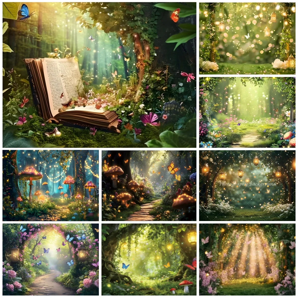 

Фон для фотосессии «Сказочный Лес»: Волшебная Джунгль, Книга сказок, Бабочки, Принцессы, Декор для Дня Рождения, Весенний фон для портретов девочек