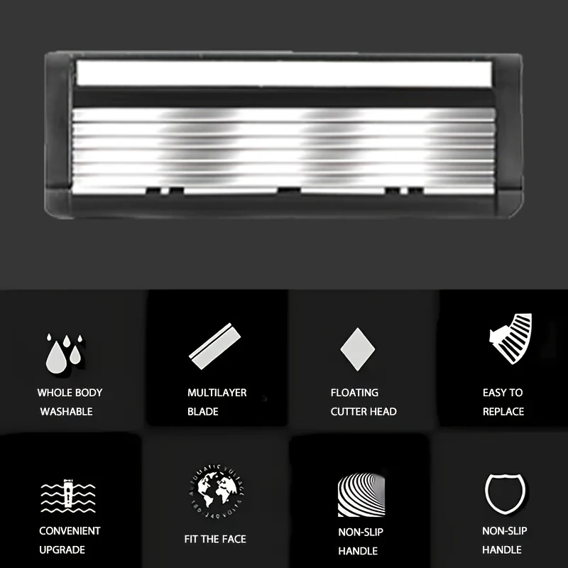 ماكينة حلاقة يدوية للرجال بمقبض شفرة ماكينة حلاقة للرجال 6 طبقات شفرات لإزالة شعر الوجه واللحية متوافقة مع عام #4
