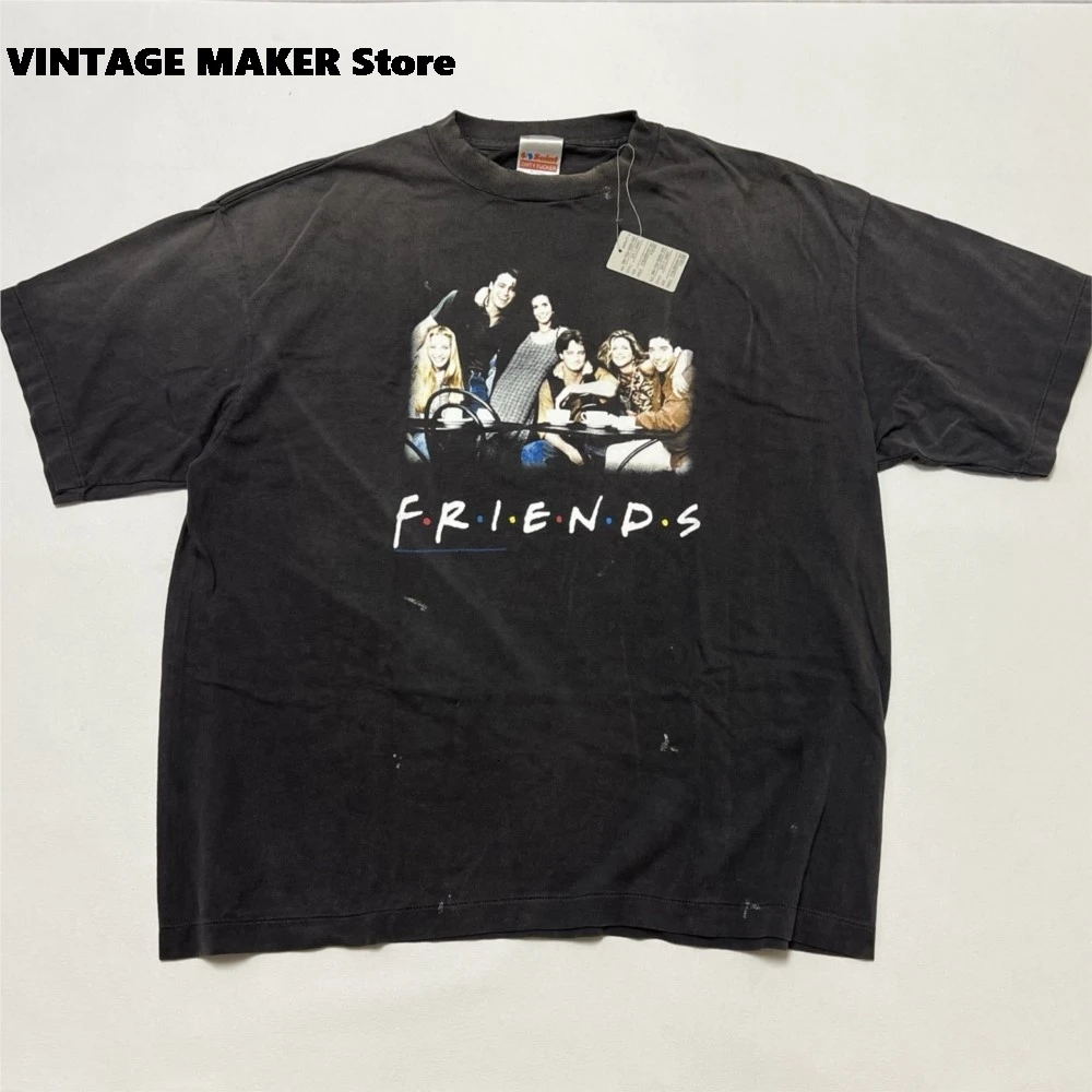 

Top quality Saint FRIENDS Collab Printed Faded Black T-Shirt Men Women Vintage Washed Oversize Summer Tee