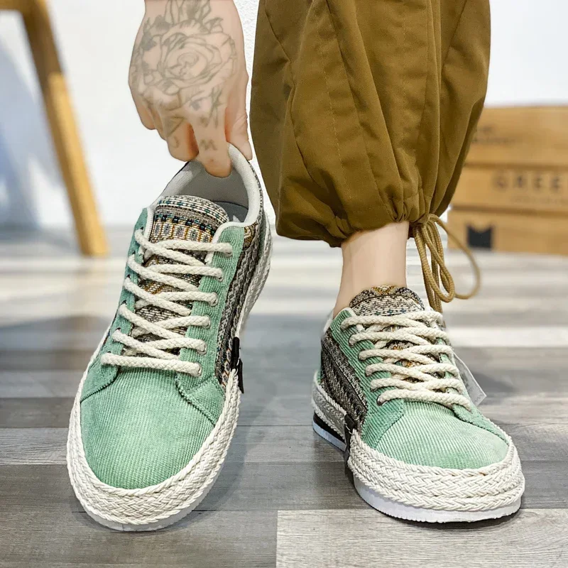 Sepatu nelayan Linen kain sepatu pria musim panas Sneakers pria sepatu kanvas datar musim panas untuk pria sepatu kasual pria