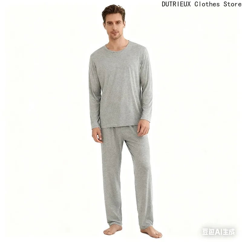Herbst Herren Casual 2-teiliges Set Modal Weiches und bequemes Langarm-T-Shirt und Hose Set Sport und Fitness Herren-Set Pyjamas
