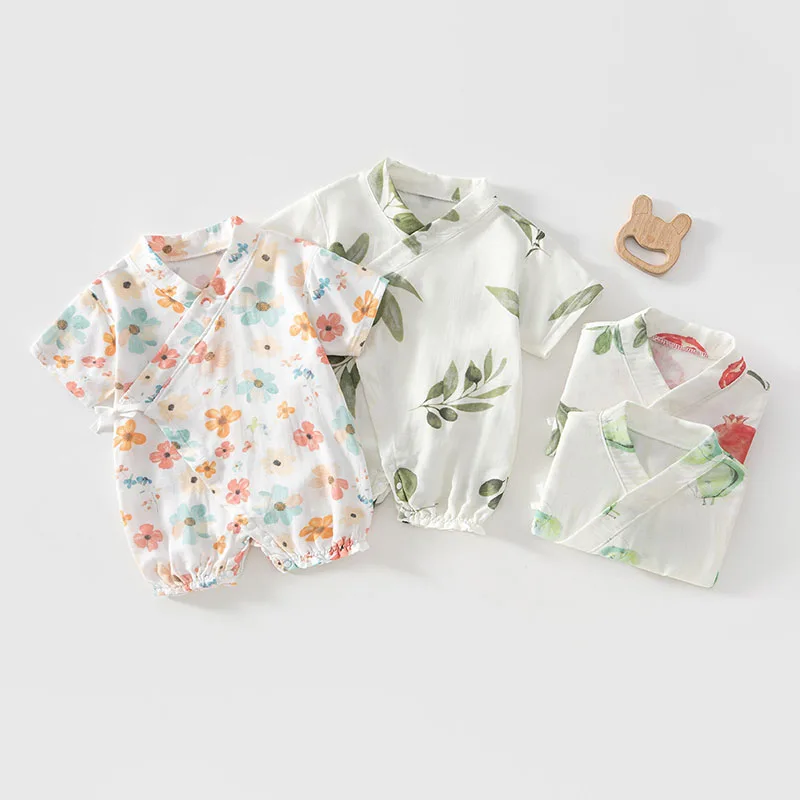 0-24M Baby Flower Rompers 2026 Summer Thin Loose Toddler Girls Jumpsuit Sweet Boys One Piece Leaves Infant Ventilate Clothes