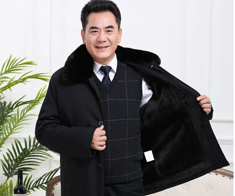 Men's Cotton Jacket Thickened Middle and Elderly Warmth Preservation Dad's Winter Removable Fur Collar  Clothing A261