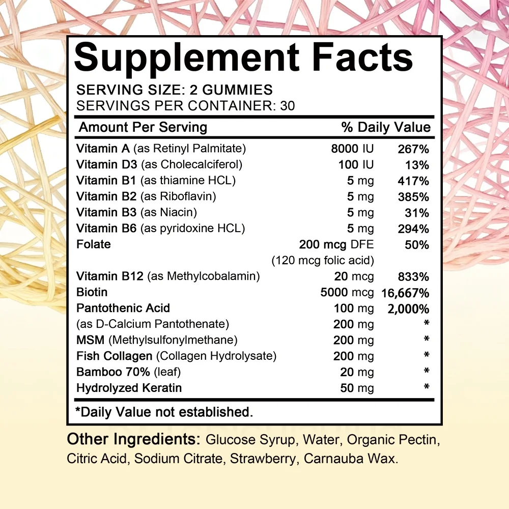 Biotin and Collagen Gummies - Supports Healthy Hair, Skin and Nails, Third-Party Tested, Fruit Flavor, Non-GMO