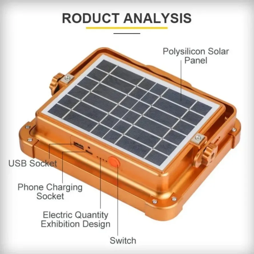 IP66สปอตไลท์ชาร์จพลังงานแสงอาทิตย์แบบพกพา1000วัตต์กันน้ำ LED แคมป์แบตสำรอง8000มิลลิแอมป์ต่อชั่วโมงสำหรับไฟฉุกเฉินกลางแจ้ง