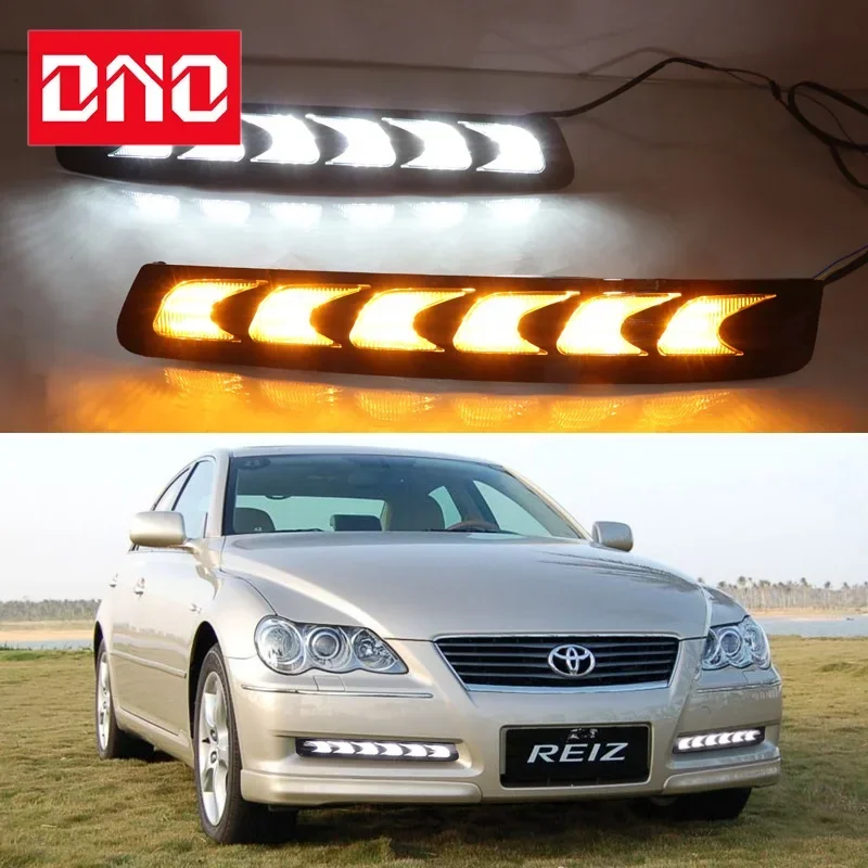 Car LED DRL 12V Daytimes Running Lights For Toyota Mark X 2004 - 2009 Yellow Turn Signal Night Blue Running Lamps Car Foglamp