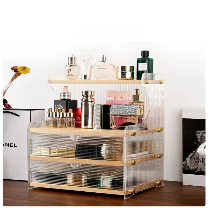 Elegant Solid Wood Multi-Layer Cosmetic Organizer, Desktop Storage for Lipsticks, Skincare Products