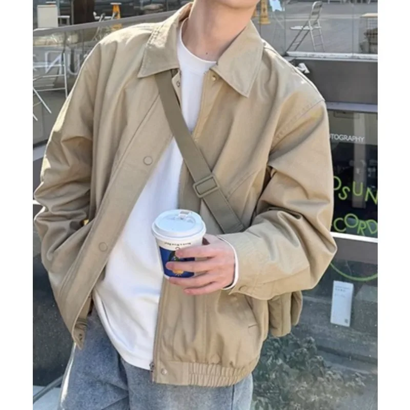Solid color lapel jacket tooling boys spring and autumn 2026 new versatile loose simple casual coat top