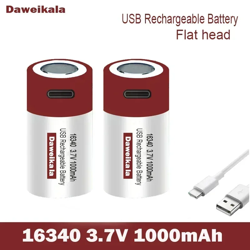 New USB Fast Charging Original Large Capacity 1000 mah CR123A Rechargeable Lithium Battery 3.7V Lithium Battery 16340 Battery