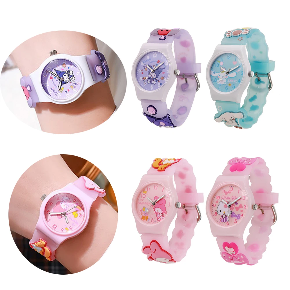 @5Pcs Sanrio Hello Kitty Watch Kawaii Kuromi Cinnamoroll Leisure Fashion Melody Watch Women's Children's Girls' Children's Gifts