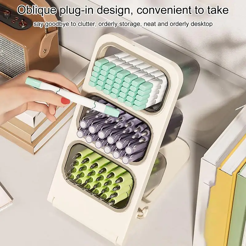 ผู้ถือดินสอสําหรับโต๊ะ Bunny Design ปากกาสําหรับโรงเรียนเดสก์ท็อป 3 ช่อง Clear Markers ดินสอสีกล่องเก็บสําหรับโต๊ะ