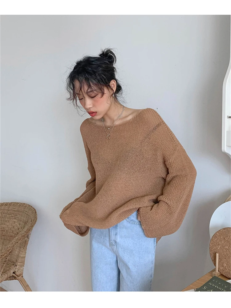 

Sweater Women Spring Pullover Girls Sweater Oversize Knitted Summer Tops Vintage Long Sleeve Fall Female Outerwear Knitting Thin