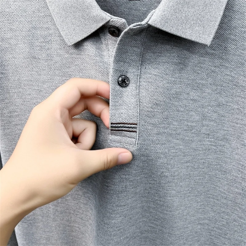 Herbst Neuheit: Herren Langarm-Poloshirt, Einfarbig mit Stickerei, 100% Baumwolle, Lässige Mode-Herrenbekleidung – Detail 20