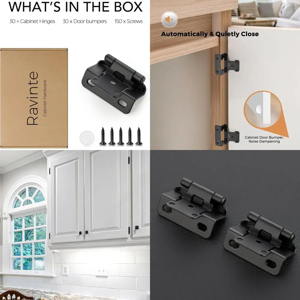 

15 Pairs, 30 Pack Semi-Overlay 1/2 Matte Black Self-Closing Hinges for Wrap-Around Kitchen Cabinet Doors