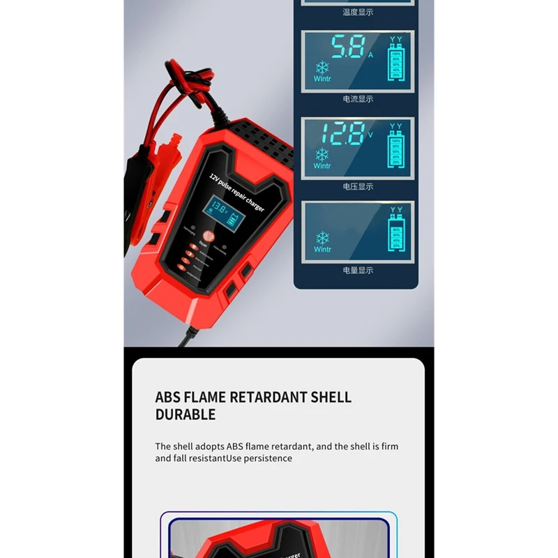 12V Pulse Repair 6A Fast Charge for Car Motorcycle Lead-Acid Car Battery Charger LCD Display Battery Tester US Plug-A26I - view 6