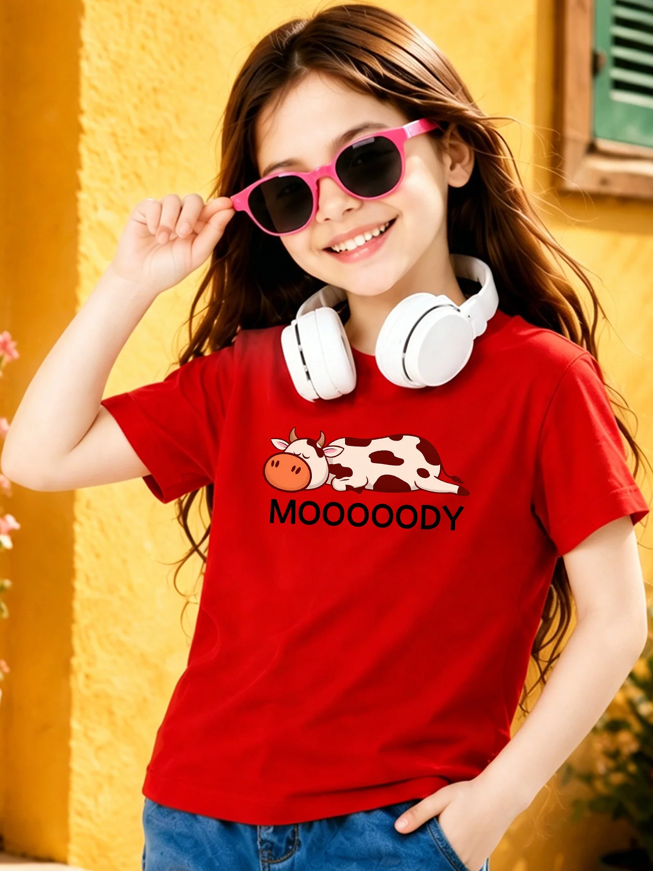 Sleepy Spotted Cow Funny Letter Cartoon Kids T Shirt Boys Girls Short Sleeve Crew Neck Cotton Parent Matching Tops Toddler Youth