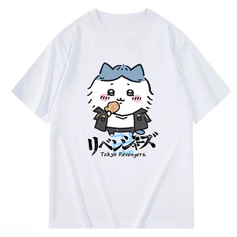 Chiikawa Usagi Hachiware × Tokyo Revengers Anime Grafik T-Shirt, Sommer Unisex Locker Lässig Kurzarm Streetwear Alltags-Oberteil – Detail 8